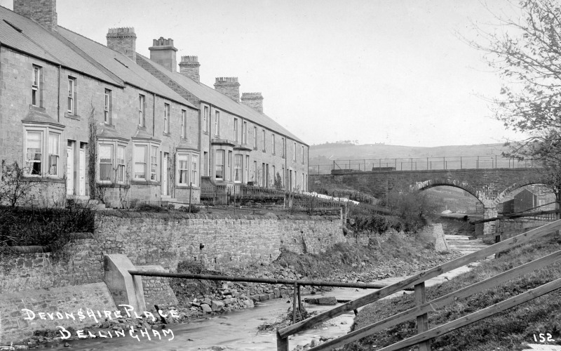Collier image from the 1920's showing the gas pipe to Devonshire Place across the Hareshaw Lynn.